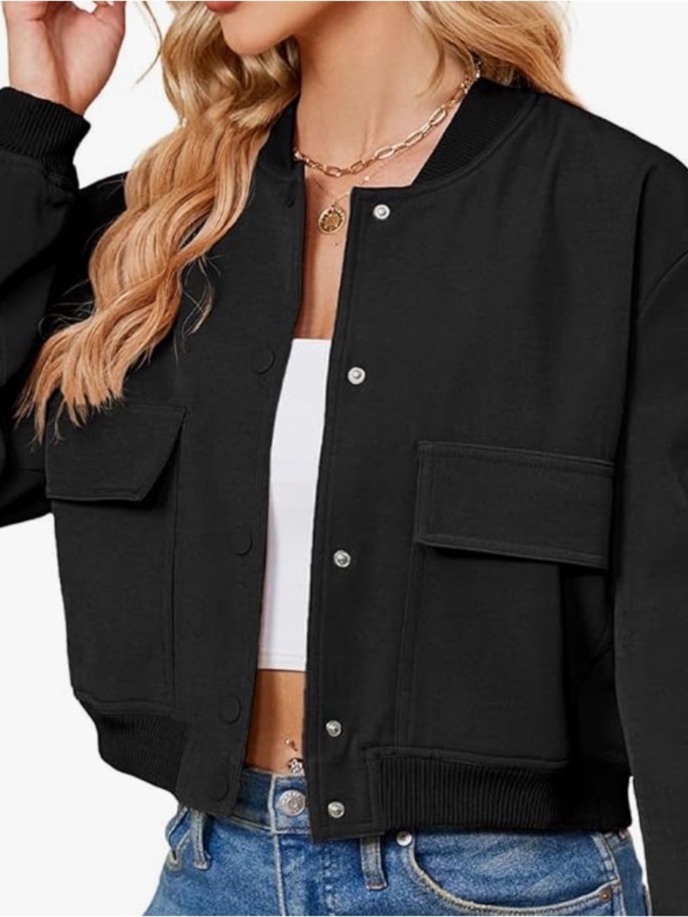 Amazon Black Bomber Jacket with Flap Pockets
